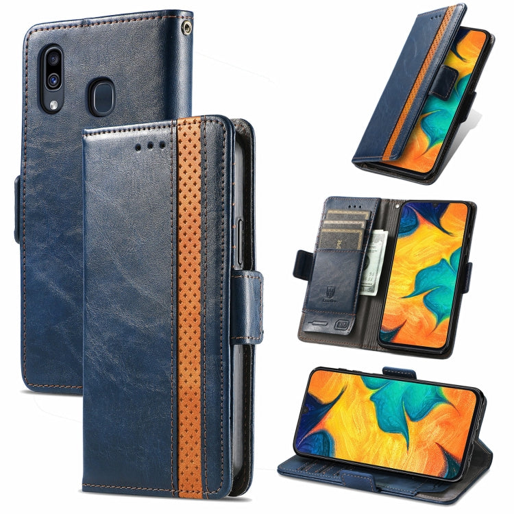 For Samsung Galaxy A30 CaseNeo Business Splicing Dual Magnetic Buckle Horizontal Flip PU Leather Case with Holder & Card Slots & Wallet