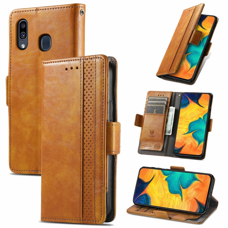 For Samsung Galaxy A30 CaseNeo Business Splicing Dual Magnetic Buckle Horizontal Flip PU Leather Case with Holder & Card Slots & Wallet