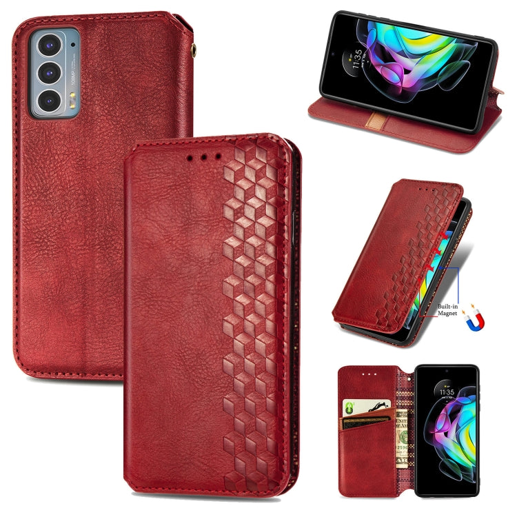 For Motorola Edge 20 Cubic Grid Pressed Horizontal Flip Magnetic PU Leather Case with Holder & Card Slots & Wallet