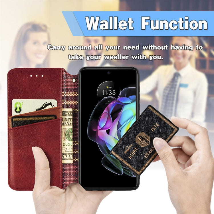 For Motorola Edge 20 Cubic Grid Pressed Horizontal Flip Magnetic PU Leather Case with Holder & Card Slots & Wallet