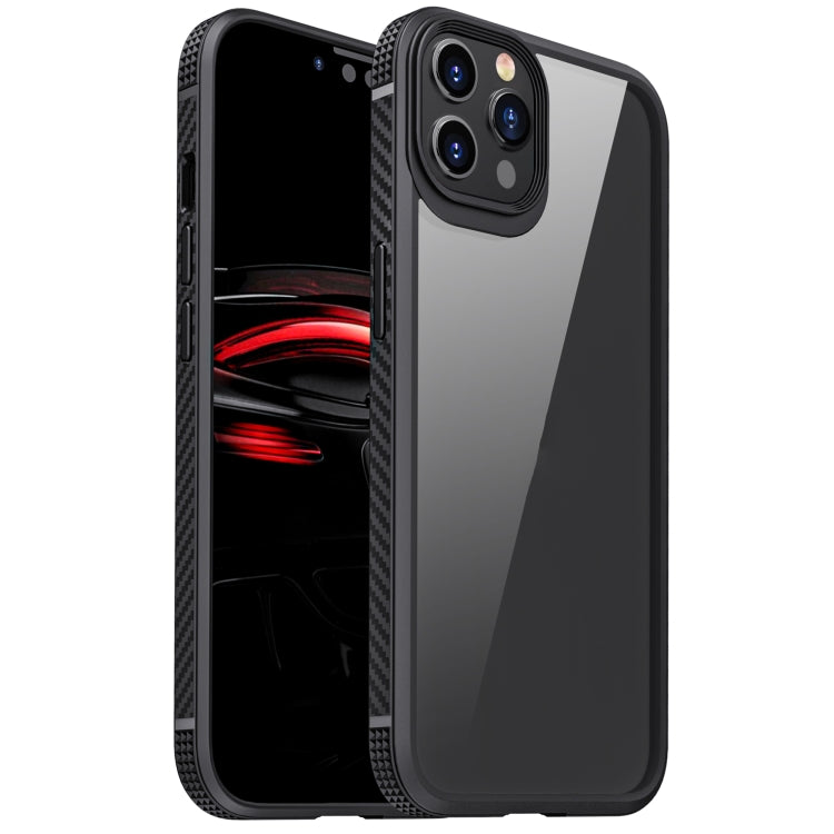 For iPhone 12 / 12 Pro MG Series Carbon Fiber TPU + Clear PC Four-corner Airbag Shockproof Case