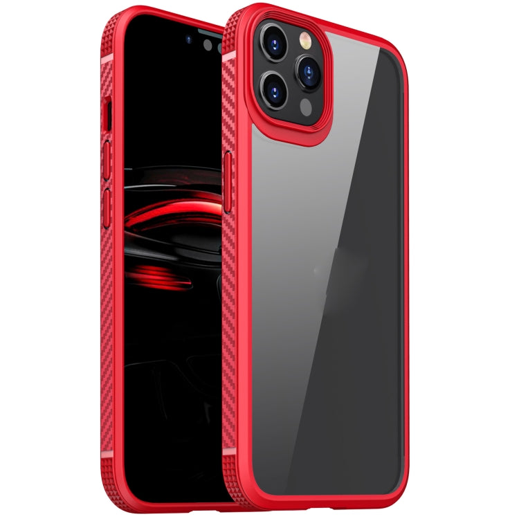 For iPhone 12 / 12 Pro MG Series Carbon Fiber TPU + Clear PC Four-corner Airbag Shockproof Case