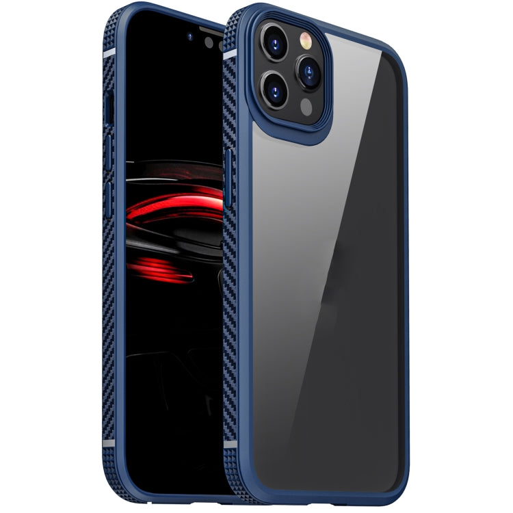 For iPhone 12 / 12 Pro MG Series Carbon Fiber TPU + Clear PC Four-corner Airbag Shockproof Case