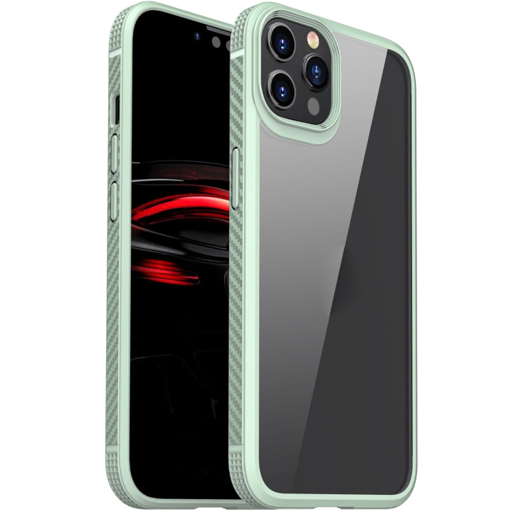 For iPhone 12 Pro Max MG Series Carbon Fiber TPU + Clear PC Four-corner Airbag Shockproof Case