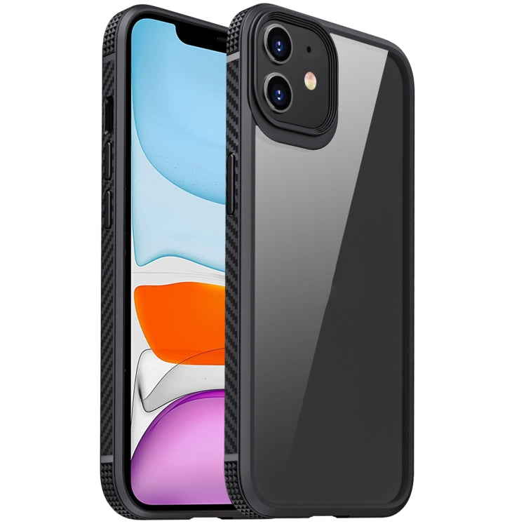 For iPhone 11 MG Series Carbon Fiber TPU + Clear PC Four-corner Airbag Shockproof Case