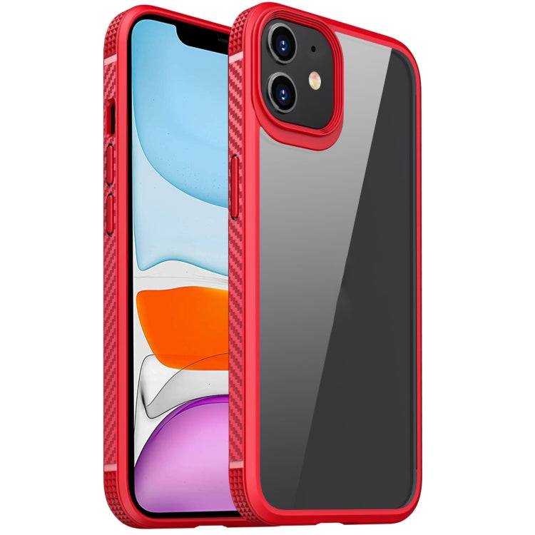 For iPhone 11 MG Series Carbon Fiber TPU + Clear PC Four-corner Airbag Shockproof Case