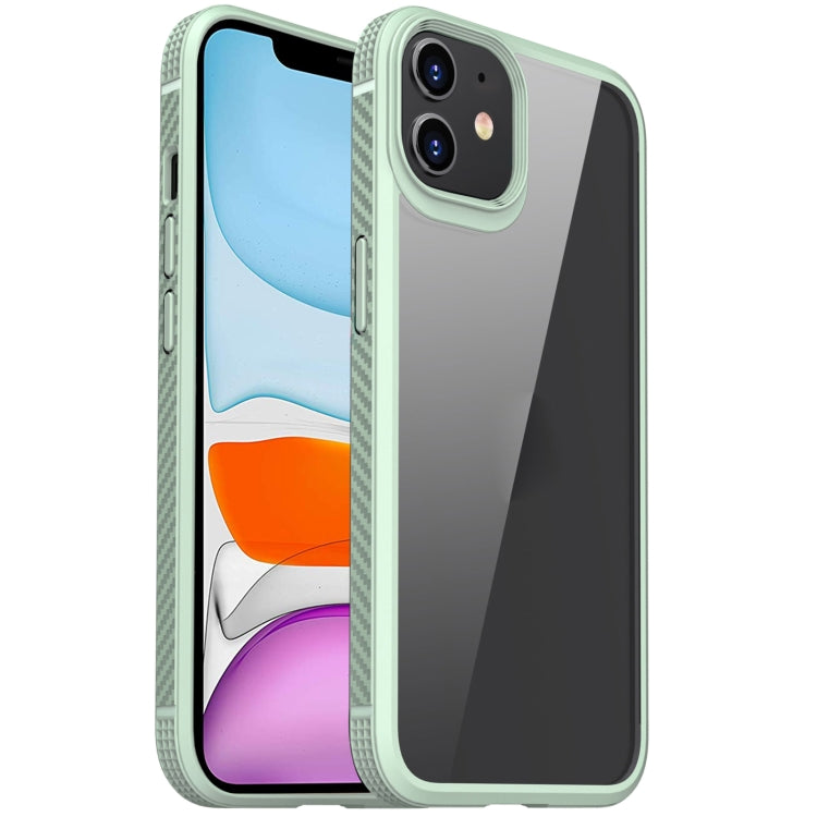For iPhone 11 MG Series Carbon Fiber TPU + Clear PC Four-corner Airbag Shockproof Case