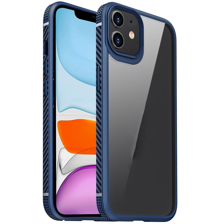 For iPhone 11 MG Series Carbon Fiber TPU + Clear PC Four-corner Airbag Shockproof Case