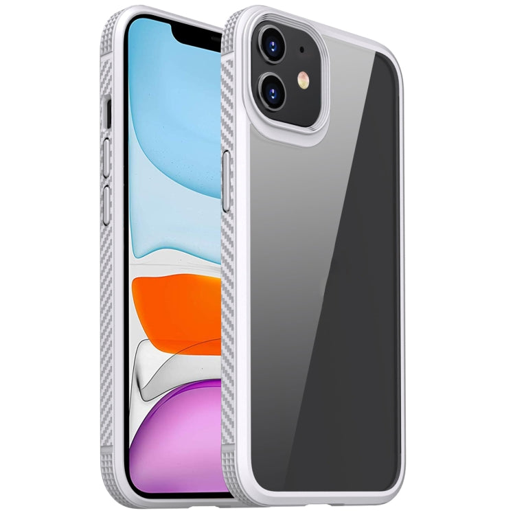 For iPhone 11 MG Series Carbon Fiber TPU + Clear PC Four-corner Airbag Shockproof Case