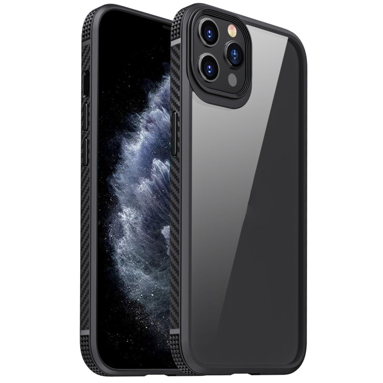For iPhone 11 Pro MG Series Carbon Fiber TPU + Clear PC Four-corner Airbag Shockproof Case