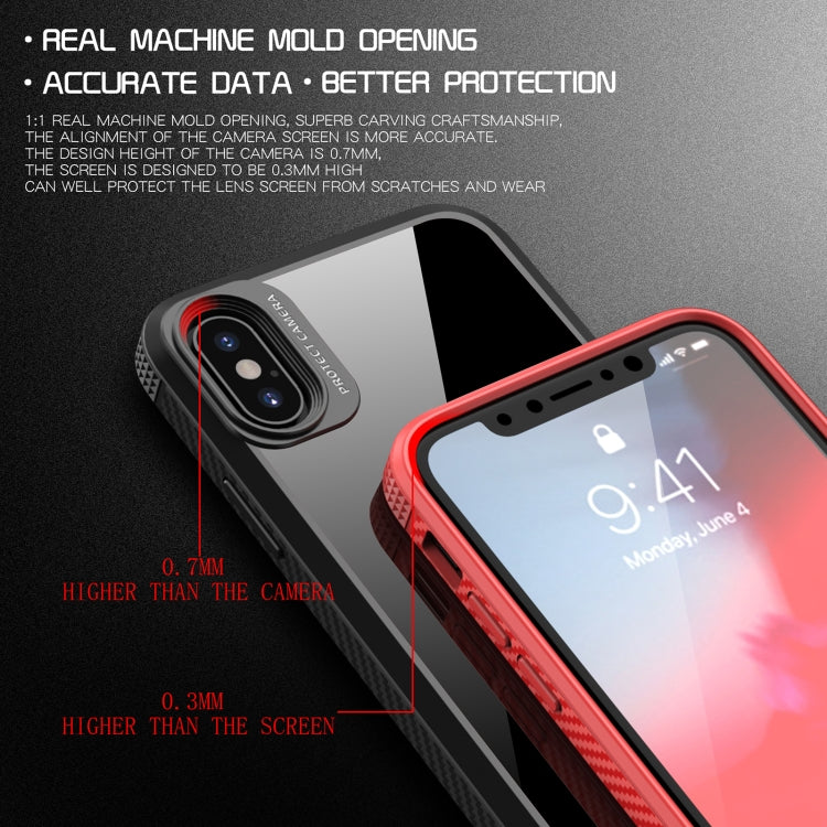For iPhone XR MG Series Carbon Fiber TPU + Clear PC Four-corner Airbag Shockproof Case