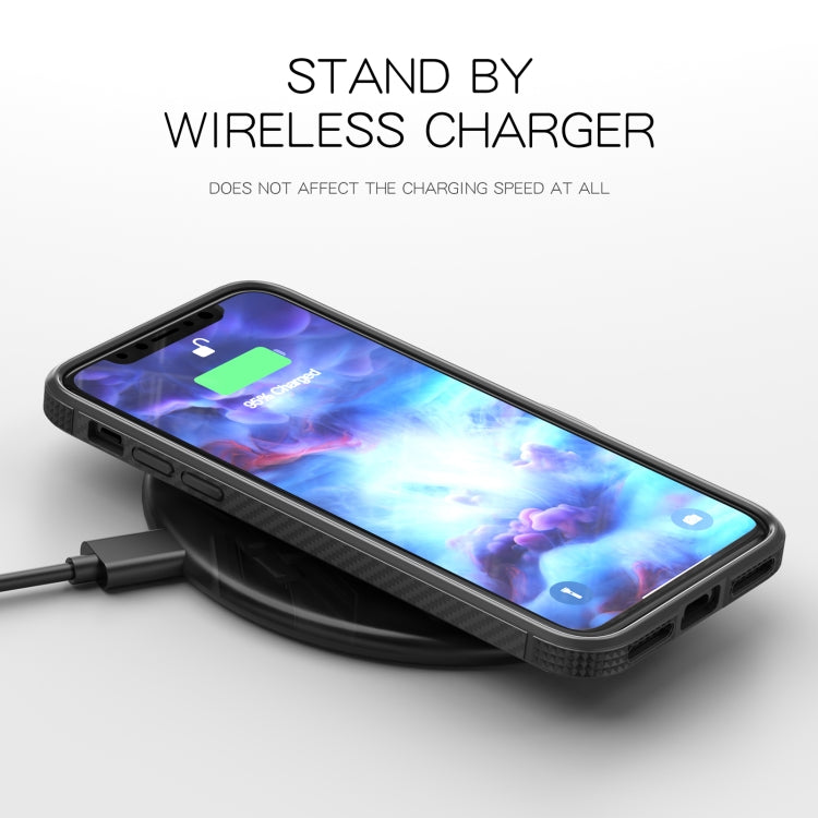 For iPhone XR MG Series Carbon Fiber TPU + Clear PC Four-corner Airbag Shockproof Case
