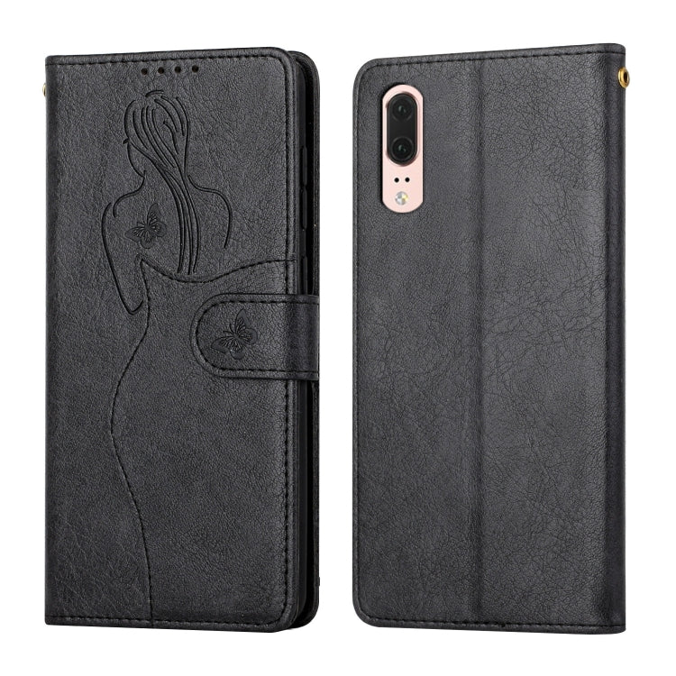 For Huawei P20 Beauty Girl Embossing Pattern Horizontal Flip Leather Case with Holder & Card Slot & Wallet & Photo Frame