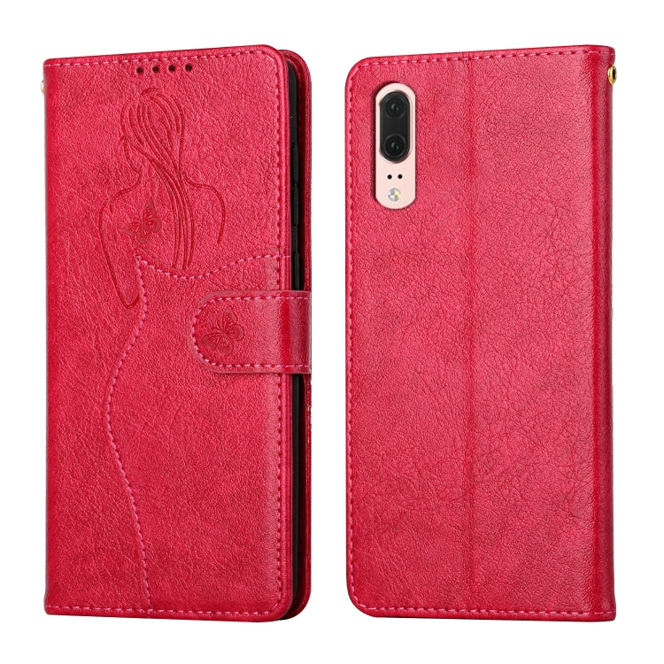 For Huawei P20 Beauty Girl Embossing Pattern Horizontal Flip Leather Case with Holder & Card Slot & Wallet & Photo Frame