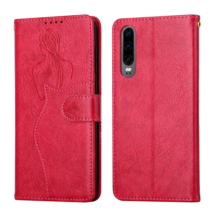 For Huawei P30 Beauty Girl Embossing Pattern Horizontal Flip Leather Case with Holder & Card Slot & Wallet & Photo Frame