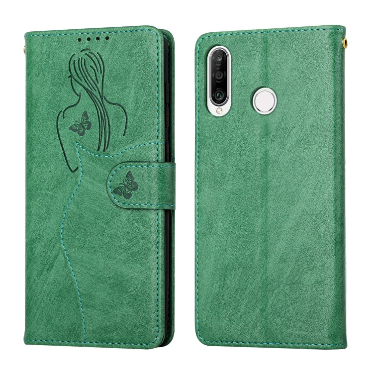 For Huawei P30 Lite Beauty Girl Embossing Pattern Horizontal Flip Leather Case with Holder & Card Slot & Wallet & Photo Frame