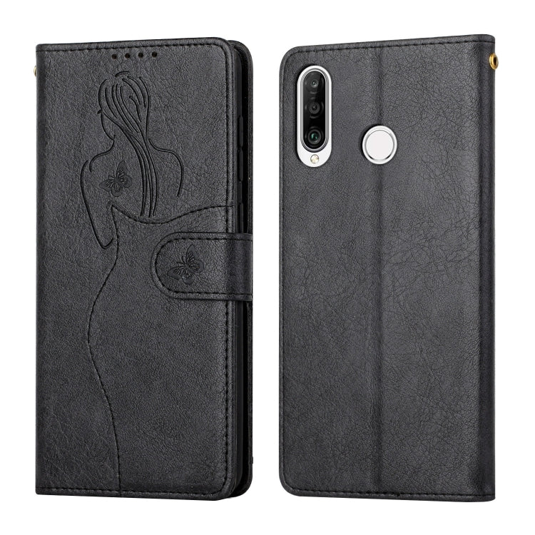 For Huawei P30 Lite Beauty Girl Embossing Pattern Horizontal Flip Leather Case with Holder & Card Slot & Wallet & Photo Frame