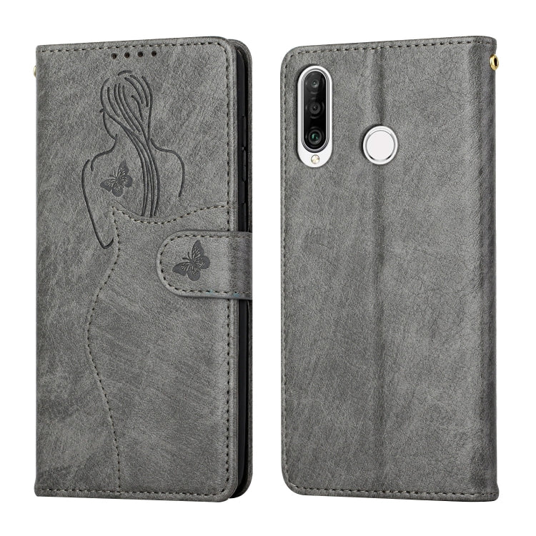 For Huawei P30 Lite Beauty Girl Embossing Pattern Horizontal Flip Leather Case with Holder & Card Slot & Wallet & Photo Frame