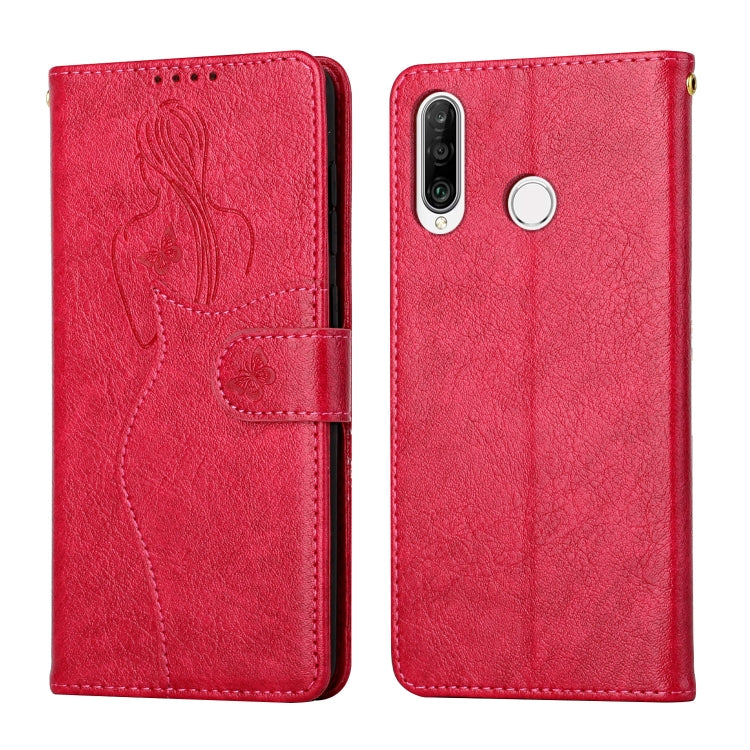 For Huawei P30 Lite Beauty Girl Embossing Pattern Horizontal Flip Leather Case with Holder & Card Slot & Wallet & Photo Frame