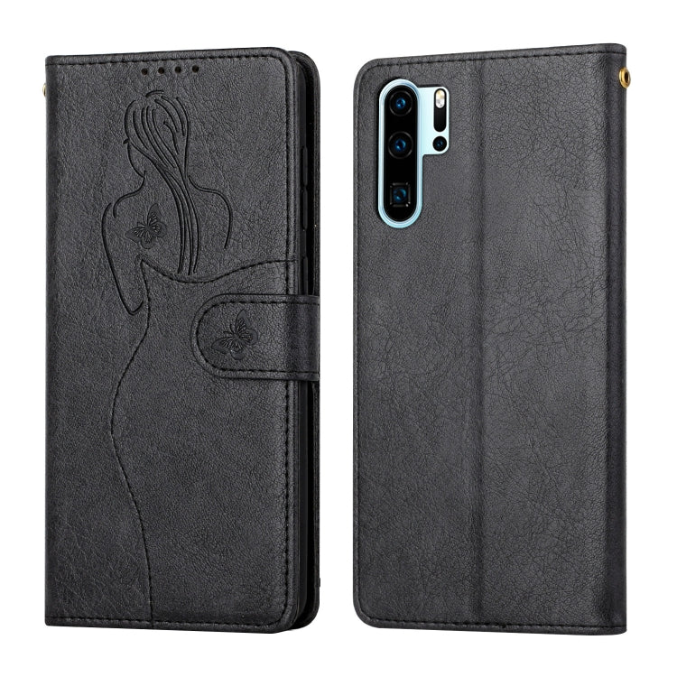 For Huawei P30 Pro Beauty Girl Embossing Pattern Horizontal Flip Leather Case with Holder & Card Slot & Wallet & Photo Frame