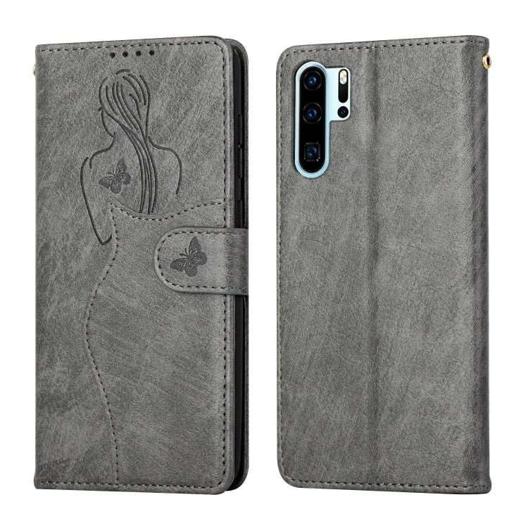 For Huawei P30 Pro Beauty Girl Embossing Pattern Horizontal Flip Leather Case with Holder & Card Slot & Wallet & Photo Frame