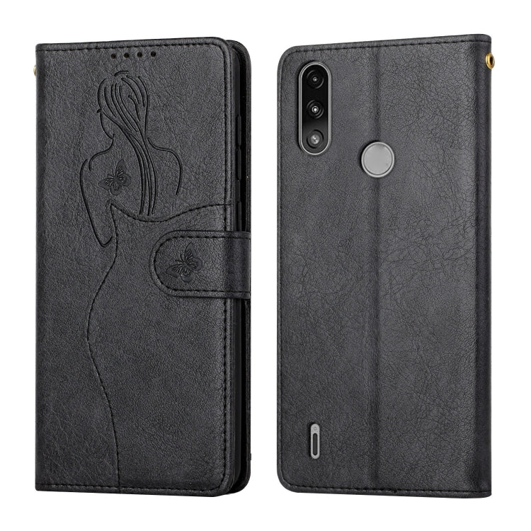 For Motorola Moto E7 Power Beauty Girl Embossing Pattern Horizontal Flip Leather Case with Holder & Card Slot & Wallet & Photo Frame