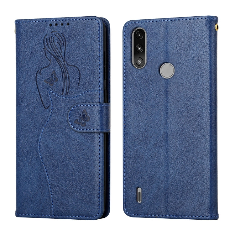 For Motorola Moto E7 Power Beauty Girl Embossing Pattern Horizontal Flip Leather Case with Holder & Card Slot & Wallet & Photo Frame