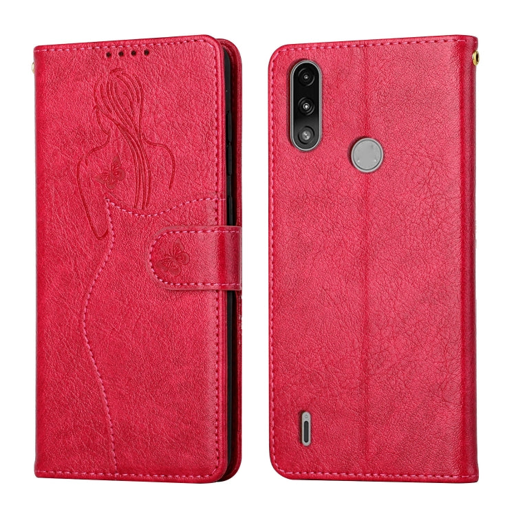 For Motorola Moto E7 Power Beauty Girl Embossing Pattern Horizontal Flip Leather Case with Holder & Card Slot & Wallet & Photo Frame