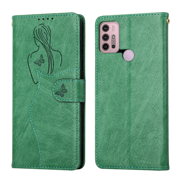 For Motorola Moto G30 / G10 Beauty Girl Embossing Pattern Horizontal Flip Leather Case with Holder & Card Slot & Wallet & Photo Frame