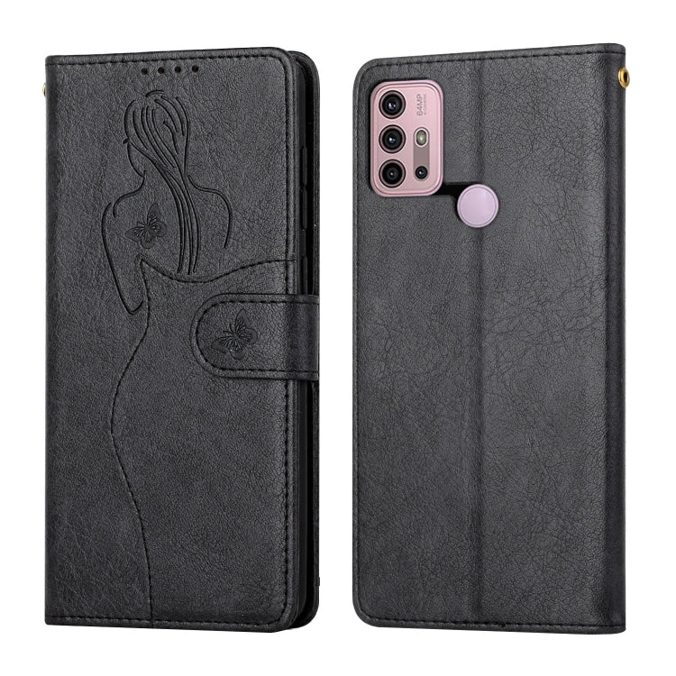 For Motorola Moto G30 / G10 Beauty Girl Embossing Pattern Horizontal Flip Leather Case with Holder & Card Slot & Wallet & Photo Frame
