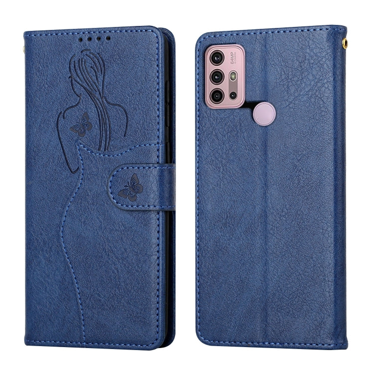 For Motorola Moto G30 / G10 Beauty Girl Embossing Pattern Horizontal Flip Leather Case with Holder & Card Slot & Wallet & Photo Frame