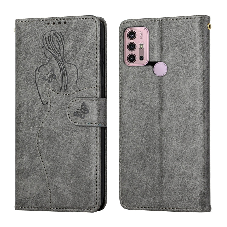For Motorola Moto G30 / G10 Beauty Girl Embossing Pattern Horizontal Flip Leather Case with Holder & Card Slot & Wallet & Photo Frame