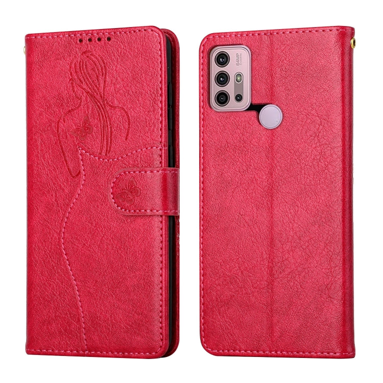 For Motorola Moto G30 / G10 Beauty Girl Embossing Pattern Horizontal Flip Leather Case with Holder & Card Slot & Wallet & Photo Frame