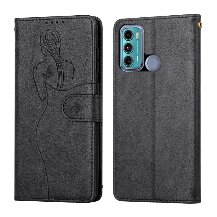 For Motorola Moto G60 Beauty Girl Embossing Pattern Horizontal Flip Leather Case with Holder & Card Slot & Wallet & Photo Frame
