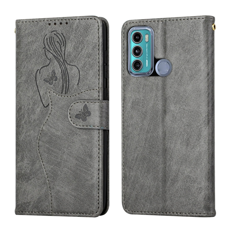 For Motorola Moto G60 Beauty Girl Embossing Pattern Horizontal Flip Leather Case with Holder & Card Slot & Wallet & Photo Frame