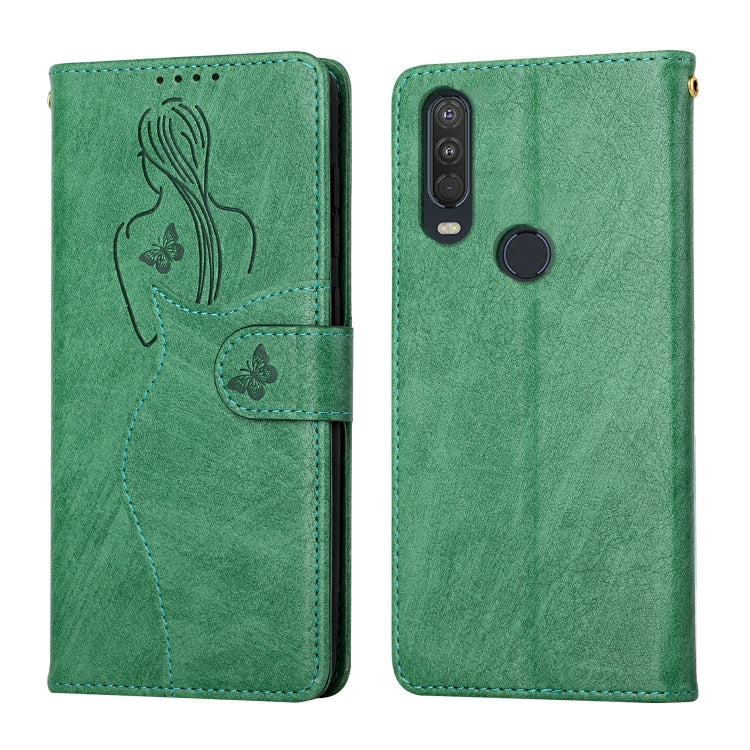 For Motorola One Action Beauty Girl Embossing Pattern Horizontal Flip Leather Case with Holder & Card Slot & Wallet & Photo Frame