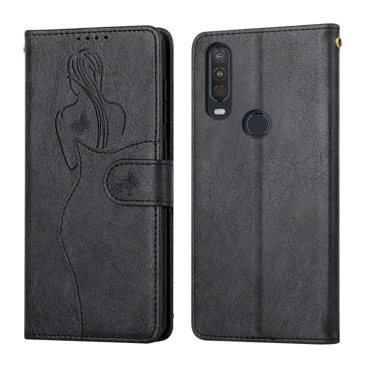 For Motorola One Action Beauty Girl Embossing Pattern Horizontal Flip Leather Case with Holder & Card Slot & Wallet & Photo Frame