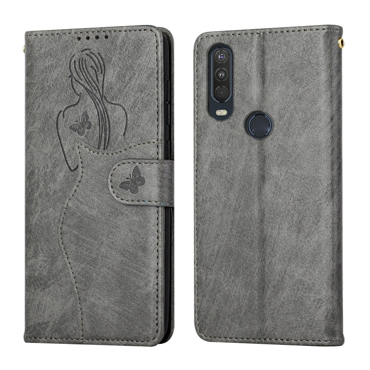 For Motorola One Action Beauty Girl Embossing Pattern Horizontal Flip Leather Case with Holder & Card Slot & Wallet & Photo Frame