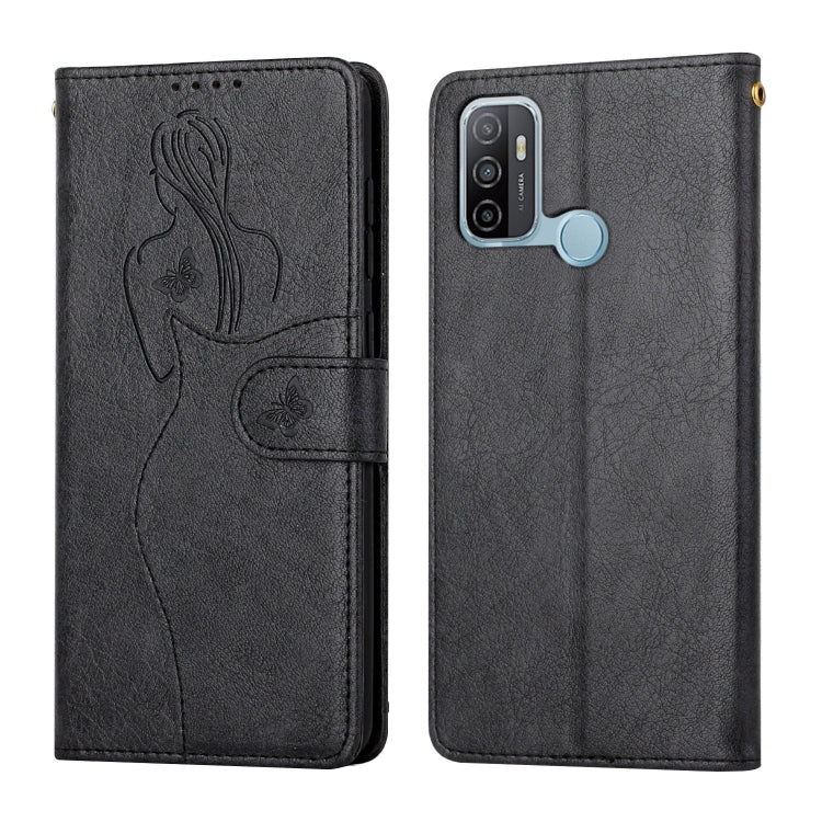 For OPPO A53 Beauty Girl Embossing Pattern Horizontal Flip Leather Case with Holder & Card Slot & Wallet & Photo Frame