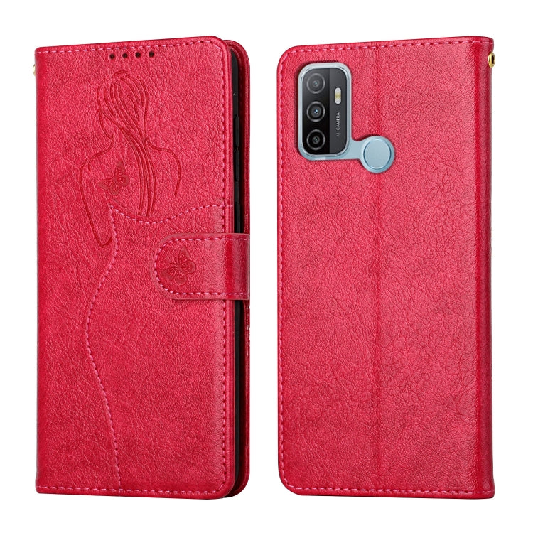 For OPPO A53 Beauty Girl Embossing Pattern Horizontal Flip Leather Case with Holder & Card Slot & Wallet & Photo Frame