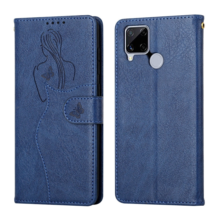 For OPPO Realme C15 Beauty Girl Embossing Pattern Horizontal Flip Leather Case with Holder & Card Slot & Wallet & Photo Frame