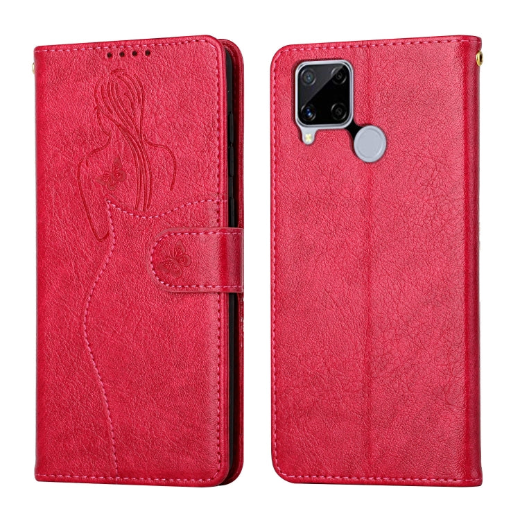 For OPPO Realme C15 Beauty Girl Embossing Pattern Horizontal Flip Leather Case with Holder & Card Slot & Wallet & Photo Frame