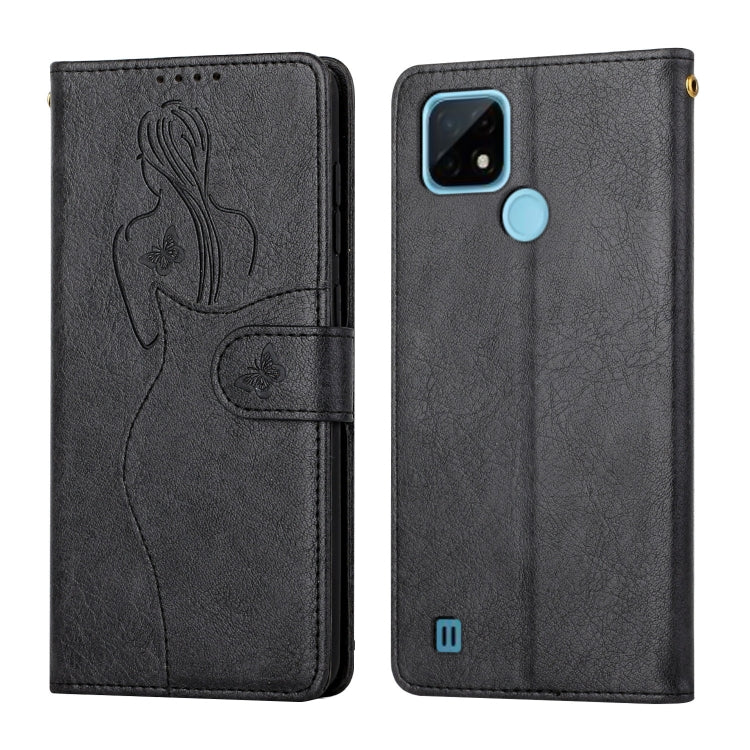 For OPPO Realme C21 Beauty Girl Embossing Pattern Horizontal Flip Leather Case with Holder & Card Slot & Wallet & Photo Frame