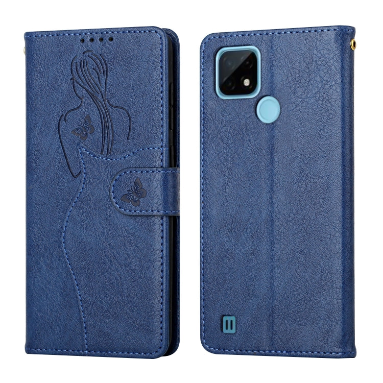 For OPPO Realme C21 Beauty Girl Embossing Pattern Horizontal Flip Leather Case with Holder & Card Slot & Wallet & Photo Frame