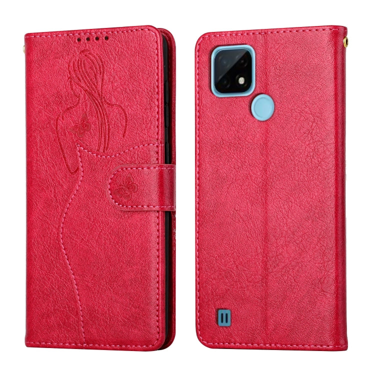 For OPPO Realme C21 Beauty Girl Embossing Pattern Horizontal Flip Leather Case with Holder & Card Slot & Wallet & Photo Frame