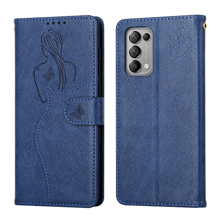 For OPPO Reno5 5G Beauty Girl Embossing Pattern Horizontal Flip Leather Case with Holder & Card Slot & Wallet & Photo Frame