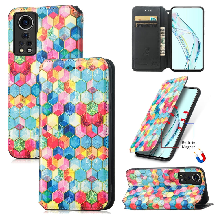 For ZTE Axon 30 5G Colorful Magnetic Horizontal Flip PU Leather Case with Holder & Card Slot & Wallet