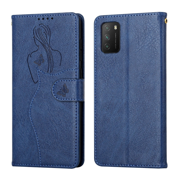 For Xiaomi Poco M3 Beauty Girl Embossing Pattern Horizontal Flip Leather Case with Holder & Card Slot & Wallet & Photo Frame