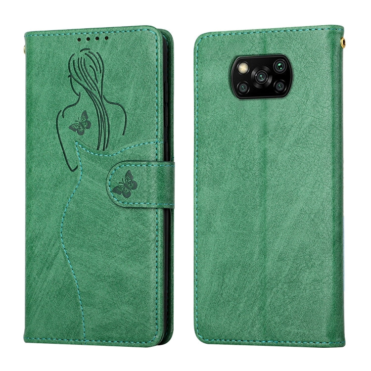 For Xiaomi Poco X3 NFC Beauty Girl Embossing Pattern Horizontal Flip Leather Case with Holder & Card Slot & Wallet & Photo Frame