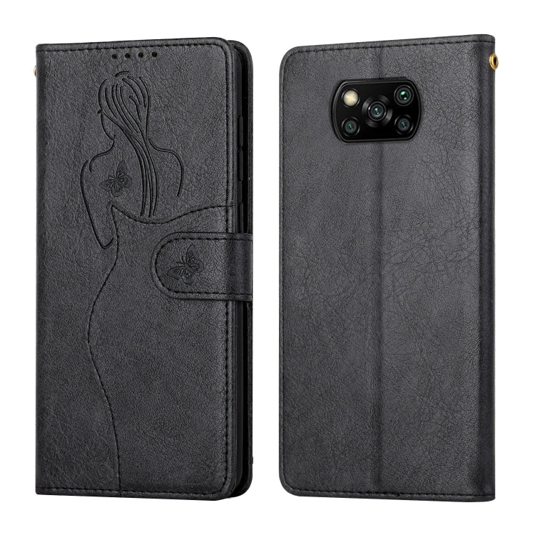 For Xiaomi Poco X3 NFC Beauty Girl Embossing Pattern Horizontal Flip Leather Case with Holder & Card Slot & Wallet & Photo Frame